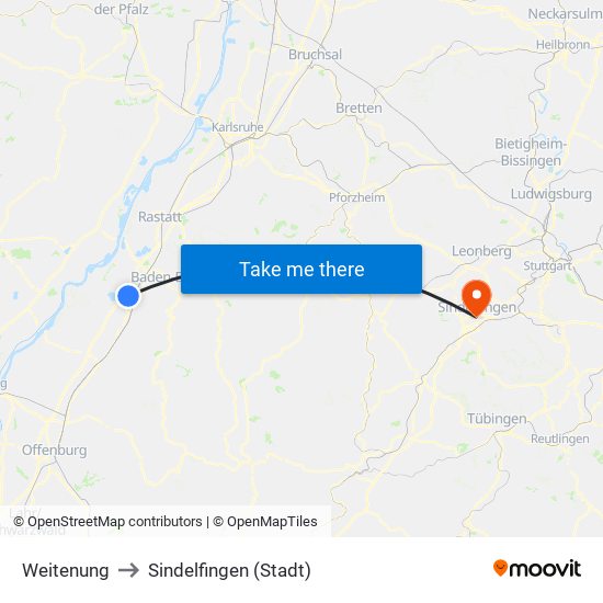 Weitenung to Sindelfingen (Stadt) map