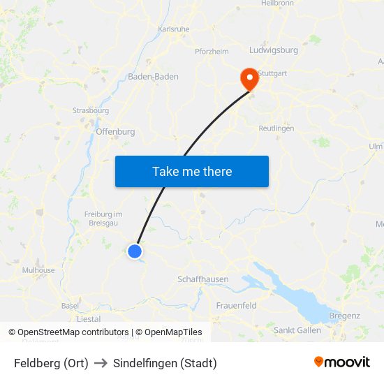 Feldberg (Ort) to Sindelfingen (Stadt) map