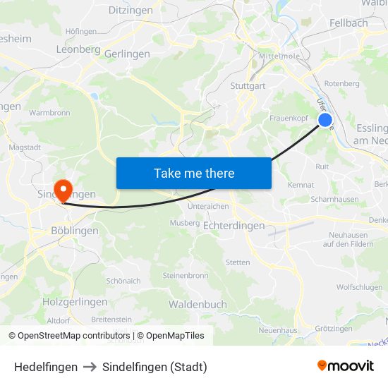 Hedelfingen to Sindelfingen (Stadt) map