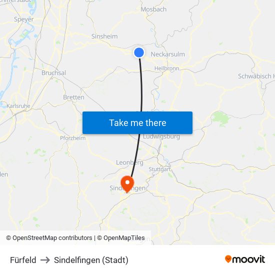 Fürfeld to Sindelfingen (Stadt) map