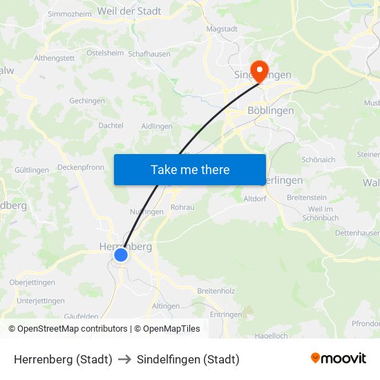 Herrenberg (Stadt) to Sindelfingen (Stadt) map