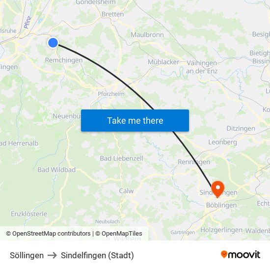 Söllingen to Sindelfingen (Stadt) map