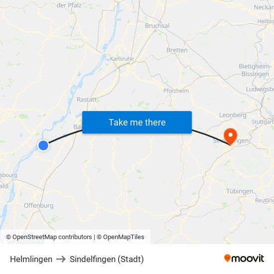 Helmlingen to Sindelfingen (Stadt) map