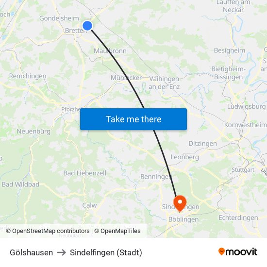 Gölshausen to Sindelfingen (Stadt) map