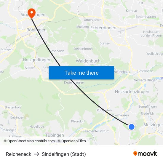 Reicheneck to Sindelfingen (Stadt) map