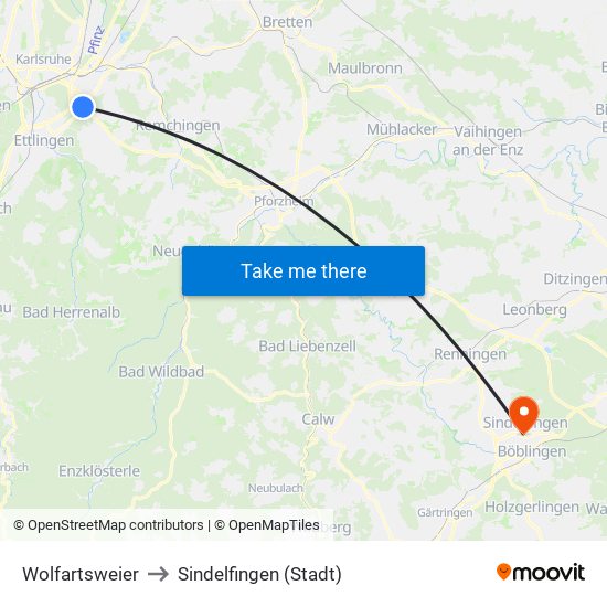 Wolfartsweier to Sindelfingen (Stadt) map