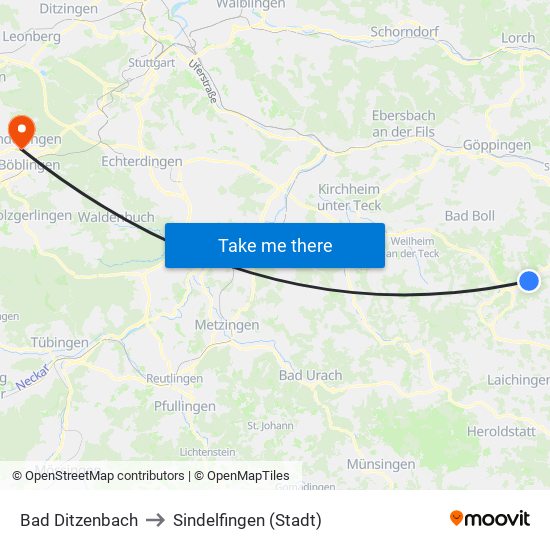 Bad Ditzenbach to Sindelfingen (Stadt) map