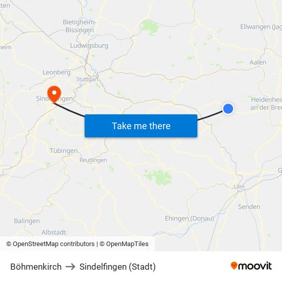 Böhmenkirch to Sindelfingen (Stadt) map