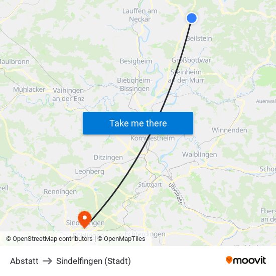 Abstatt to Sindelfingen (Stadt) map