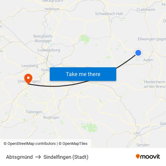 Abtsgmünd to Sindelfingen (Stadt) map