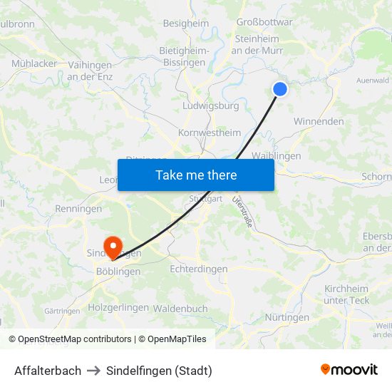 Affalterbach to Sindelfingen (Stadt) map