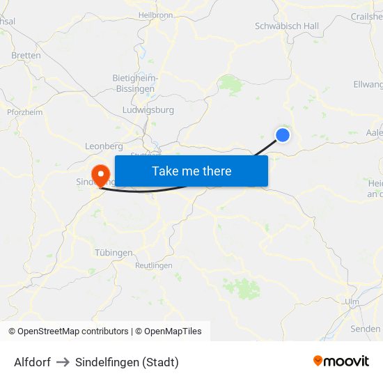 Alfdorf to Sindelfingen (Stadt) map