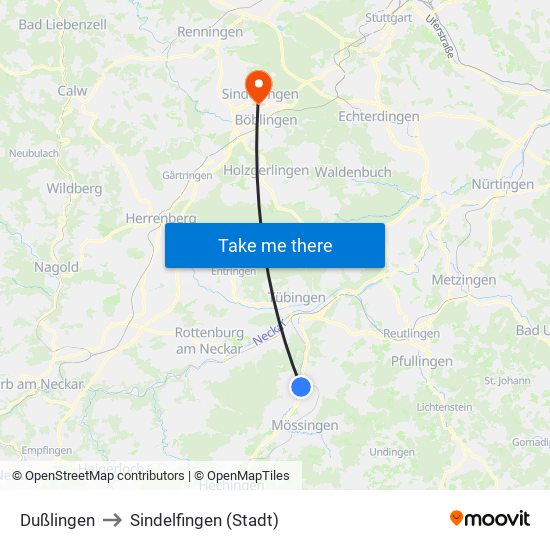 Dußlingen to Sindelfingen (Stadt) map