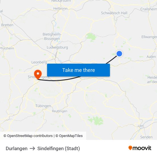 Durlangen to Sindelfingen (Stadt) map