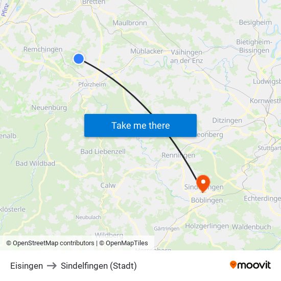 Eisingen to Sindelfingen (Stadt) map