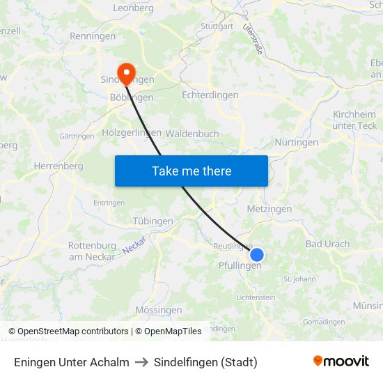 Eningen Unter Achalm to Sindelfingen (Stadt) map