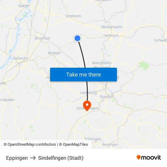 Eppingen to Sindelfingen (Stadt) map