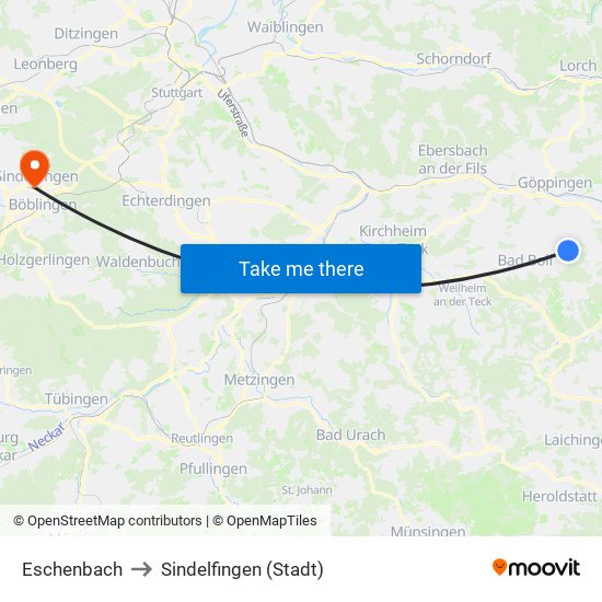 Eschenbach to Sindelfingen (Stadt) map