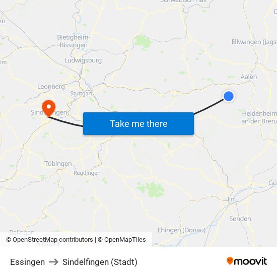 Essingen to Sindelfingen (Stadt) map