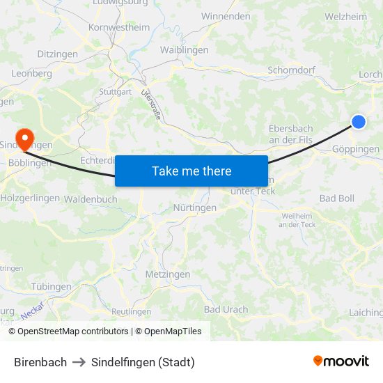 Birenbach to Sindelfingen (Stadt) map