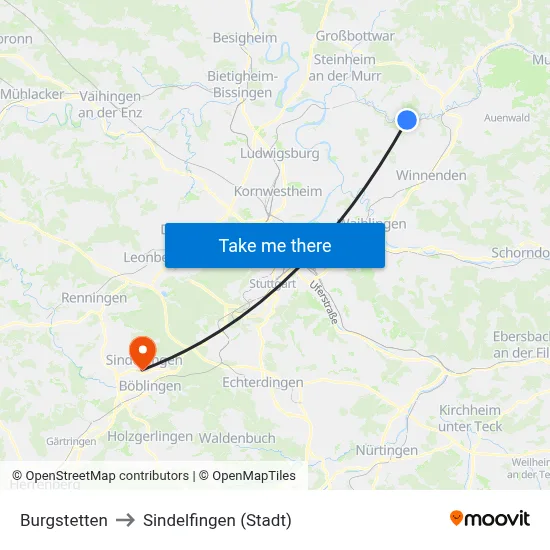 Burgstetten to Sindelfingen (Stadt) map