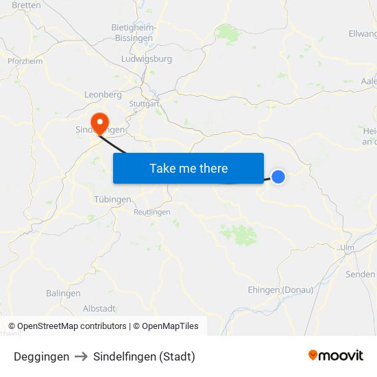 Deggingen to Sindelfingen (Stadt) map