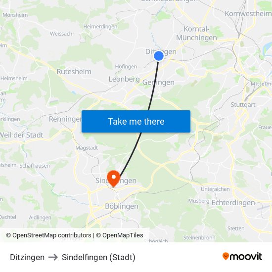 Ditzingen to Sindelfingen (Stadt) map