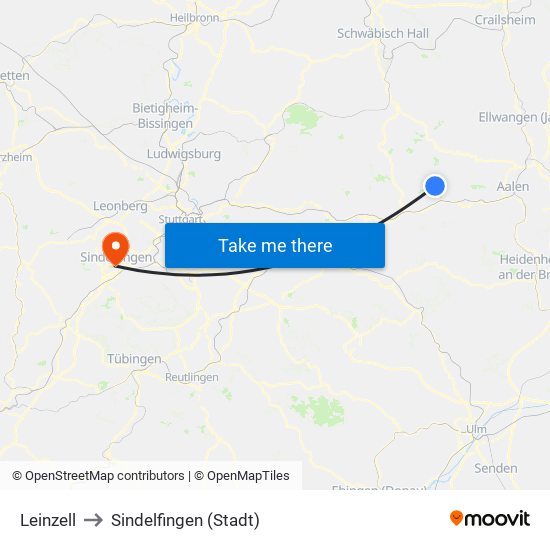 Leinzell to Sindelfingen (Stadt) map