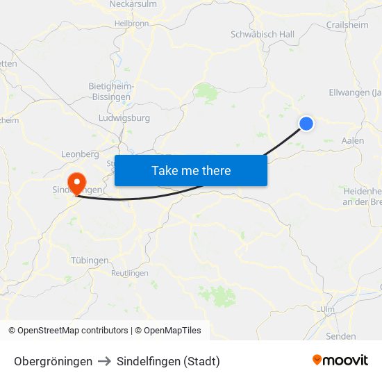 Obergröningen to Sindelfingen (Stadt) map