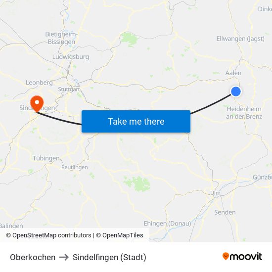 Oberkochen to Sindelfingen (Stadt) map