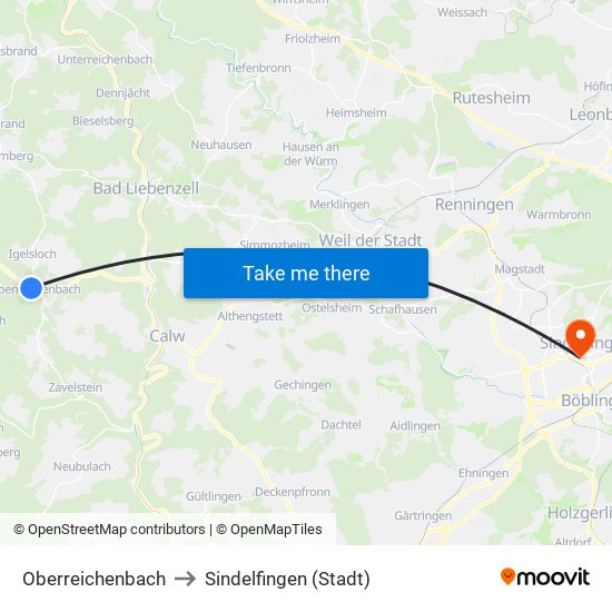 Oberreichenbach to Sindelfingen (Stadt) map