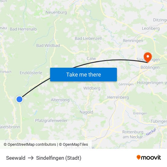 Seewald to Sindelfingen (Stadt) map