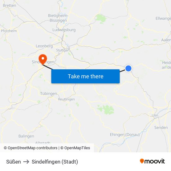 Süßen to Sindelfingen (Stadt) map