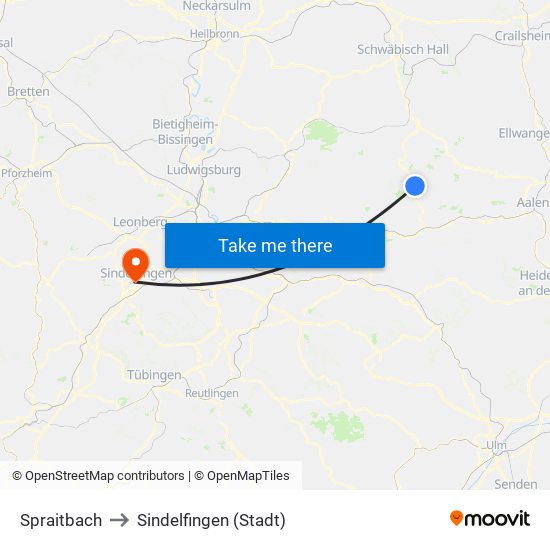 Spraitbach to Sindelfingen (Stadt) map