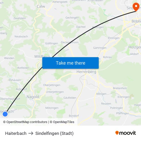 Haiterbach to Sindelfingen (Stadt) map