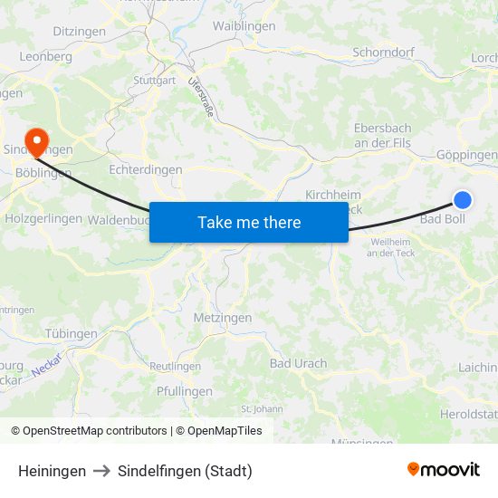 Heiningen to Sindelfingen (Stadt) map