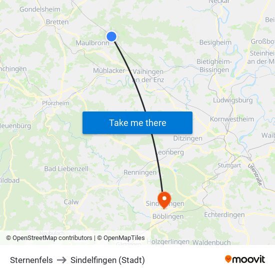 Sternenfels to Sindelfingen (Stadt) map