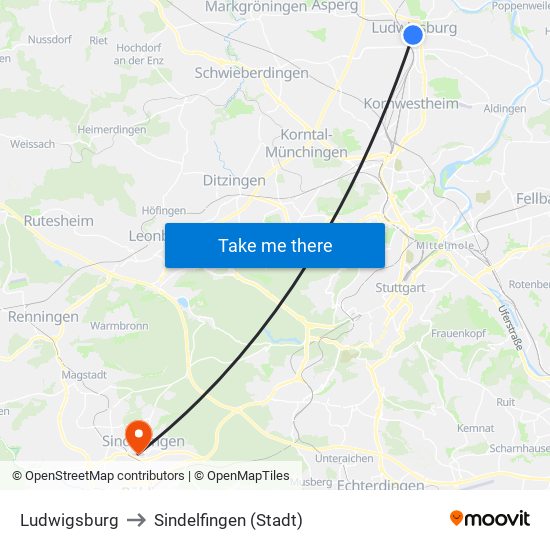 Ludwigsburg to Sindelfingen (Stadt) map