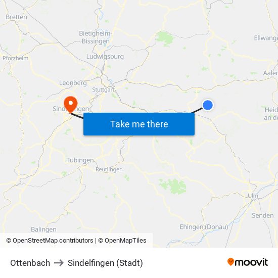 Ottenbach to Sindelfingen (Stadt) map