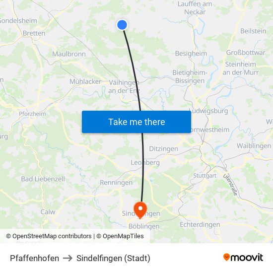 Pfaffenhofen to Sindelfingen (Stadt) map