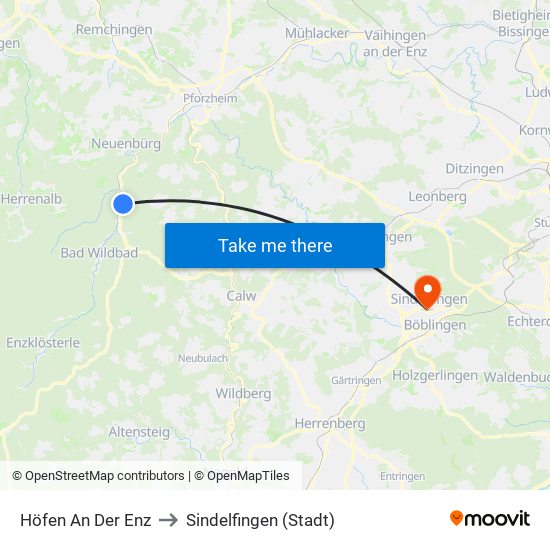 Höfen An Der Enz to Sindelfingen (Stadt) map