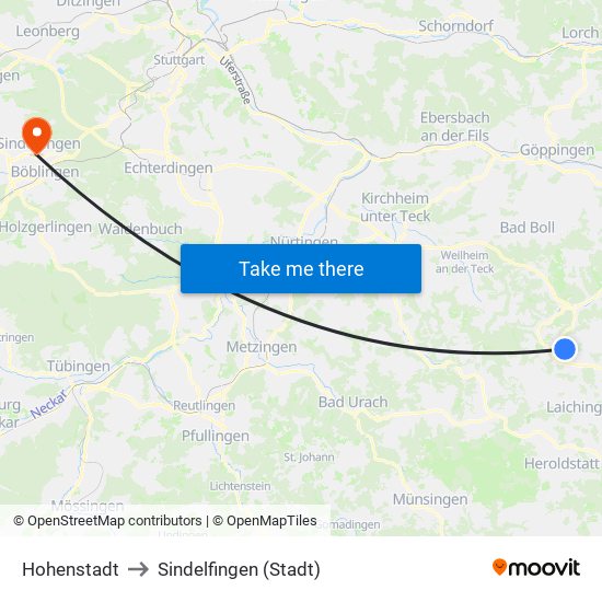 Hohenstadt to Sindelfingen (Stadt) map