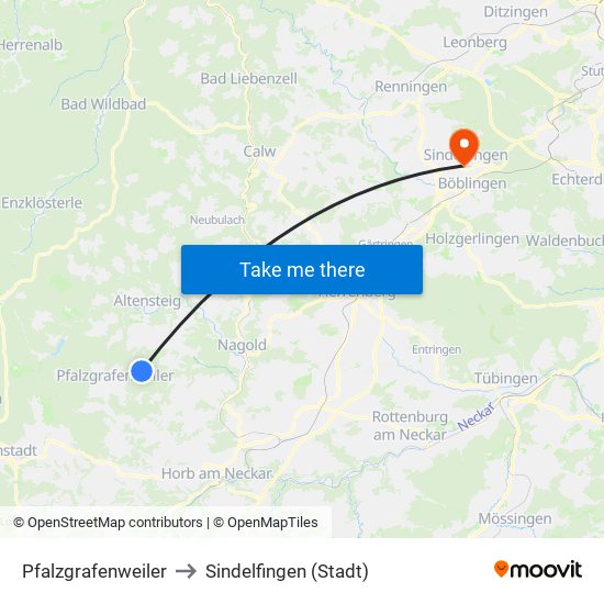 Pfalzgrafenweiler to Sindelfingen (Stadt) map