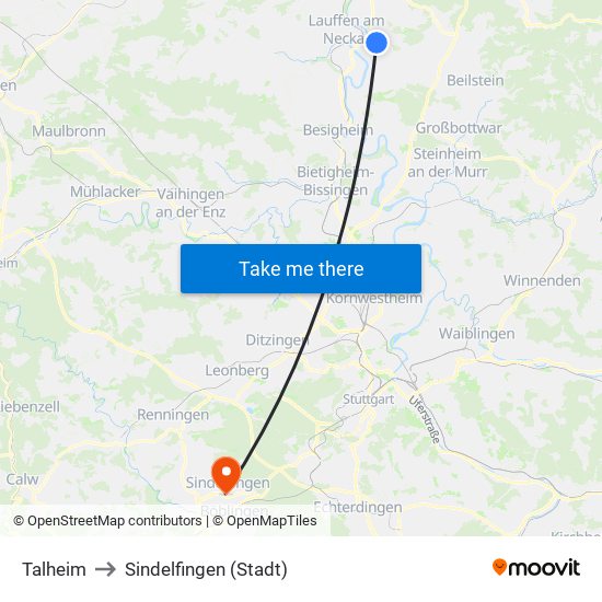 Talheim to Sindelfingen (Stadt) map