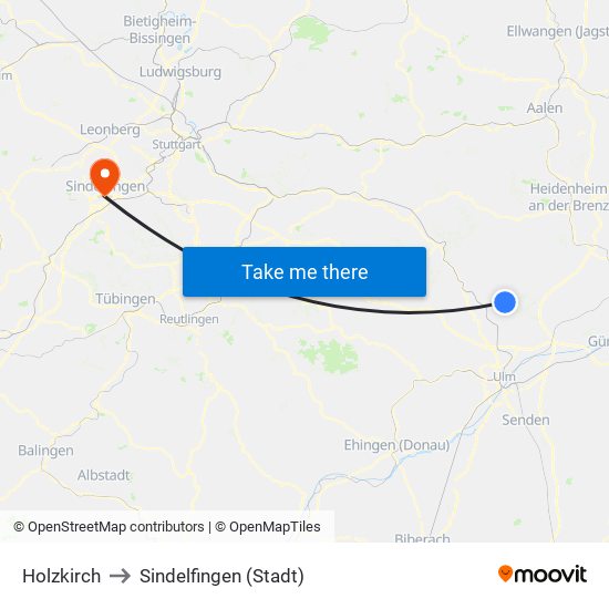 Holzkirch to Sindelfingen (Stadt) map