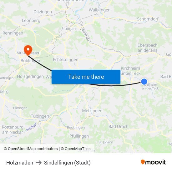 Holzmaden to Sindelfingen (Stadt) map