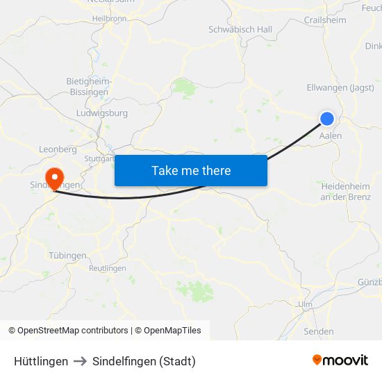 Hüttlingen to Sindelfingen (Stadt) map