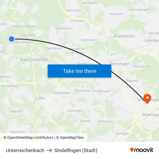 Unterreichenbach to Sindelfingen (Stadt) map