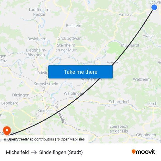 Michelfeld to Sindelfingen (Stadt) map