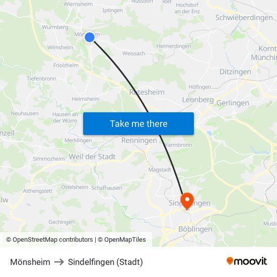 Mönsheim to Sindelfingen (Stadt) map